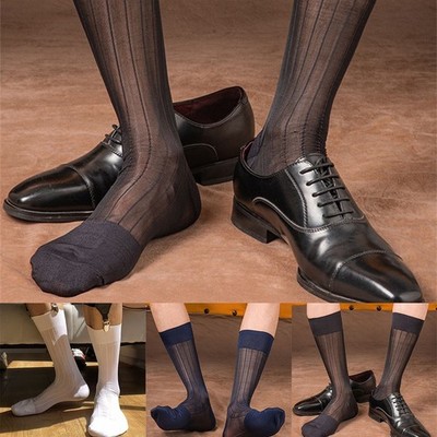 Mens Soft Elastic Business Socks Seamless Striped Breathable Formal Stockings