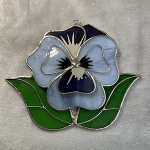 Purple Pansy Flower Stained Glass Window Sun Catcher Two Tone By Gallery Inc