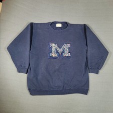 Vintage Michigan Wolverines Sweatshirt Mens Size XL Blue Embroidered