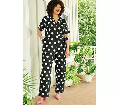 Studio Park x Leah Williams Polka Dot Knit Jumpsuit Black Petite Large A492431