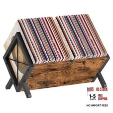 Rustic Brown Black Vinyl Record Holder - Holds 80-100 Record Storage