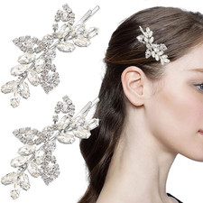 2 Pieces Wedding Hair Pins Rhinestone Bridal Hair Clips Leaf Hairpin Bridal Crys
