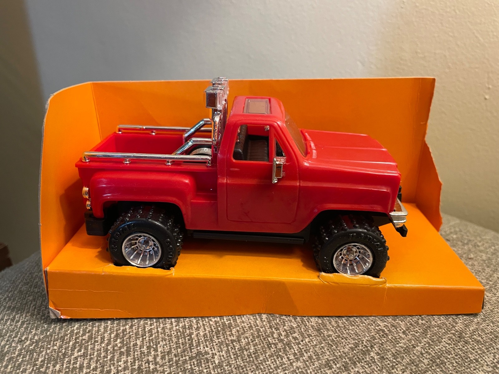 Vintage New Bright Red Chevy Stepside 4x4 Truck Attached to 