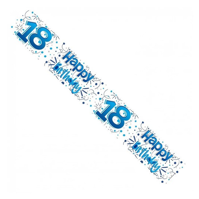 Happy 18th Birthday Silver Blue 2.6m foil Banner Party Decoration Holographic 18