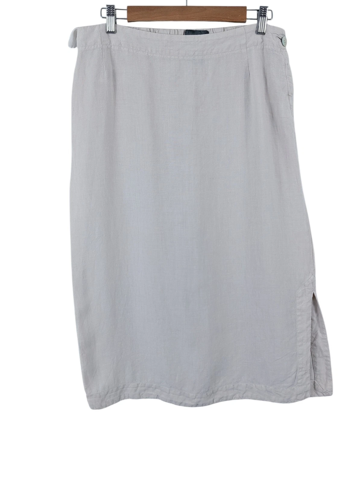 OSKA Linen Skirt Size 3 UK 14 16 Midi Beige Side Slit Lagenlook Summer Boho Arty