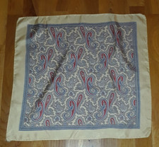 Pale Yellow Red Blue Paisley 100 Silk 18" Pocket Square Rolled Hems