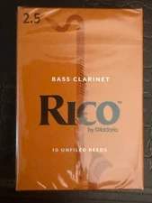 Rico Bass Clarinet Reeds #2.5  Strength, SEALED BOX  Of 10 - BRAND NEW