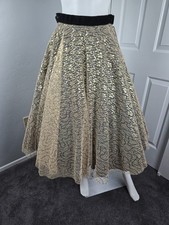 Vintage 1950's Madalyn Miller Original Black Gold Lace Overlay Circle Skirt EUC