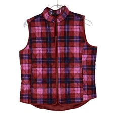 Style & Co Plaid Quilted Zip Up Vest Women's M Cabincore Layers Cozy Bold Chic