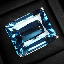 London Blue Topaz Rectangle Rings 30.10Ct 925 Sterling Silver Handmade Size 6.25
