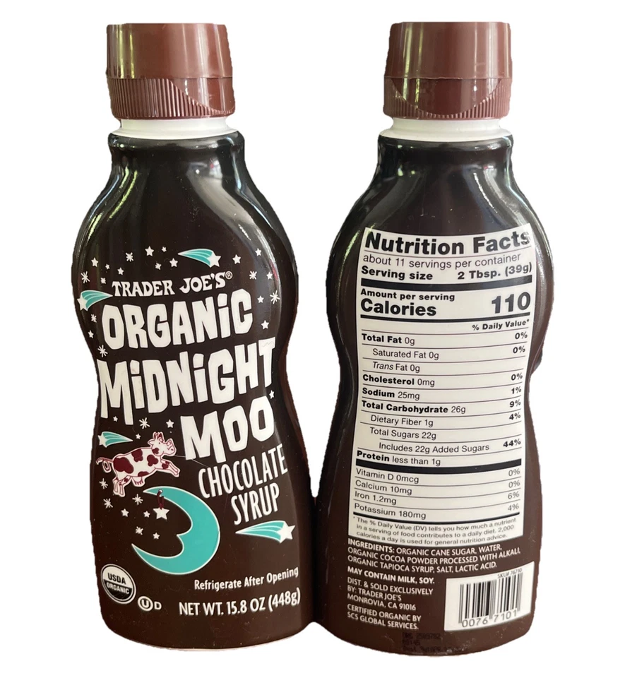 Jarabe de chocolate Trader Joe's orgánico Midnight Moo 15,8 oz 448 g (2 botellas) Foto 2 de 3