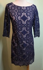 Eliza J Navy Blue Lace Overlay Shift Dress Womens 4 Geometric Romantic Elegant