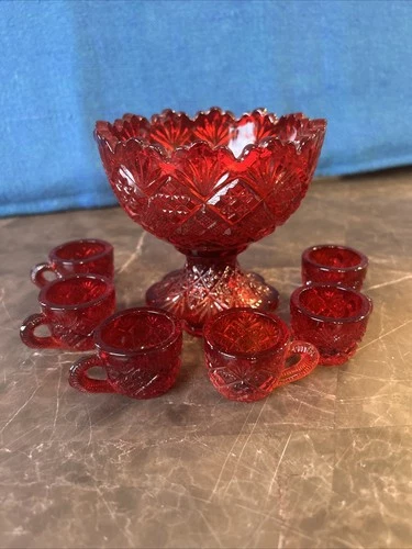Vintage WESTMORELAND Ruby Red Child's mini Punch Bowl set (BEAUTIFUL)