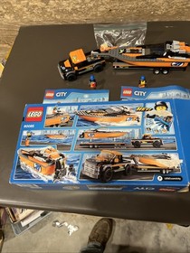 Retired Lego 60085 City Racing 4x4 Truck with Power Boat Trailer 95% Complete