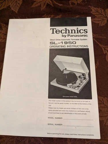 Technics by Panasonic SL-1950 Turntable Operating Instructions Manual