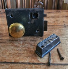 Victorian Privacy Rim Lock, Brass Door Knobs and Decorative Cast Iron Keep 