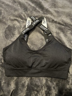 Damen Sport Bh Fitness Schwarz Weiß Sport Schriftzug Bustier Ohne Bügel Bequem M