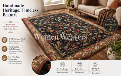 Blue Floral Oriental Wool Area Rug Handmade Hand Tufted Traditional Carpet