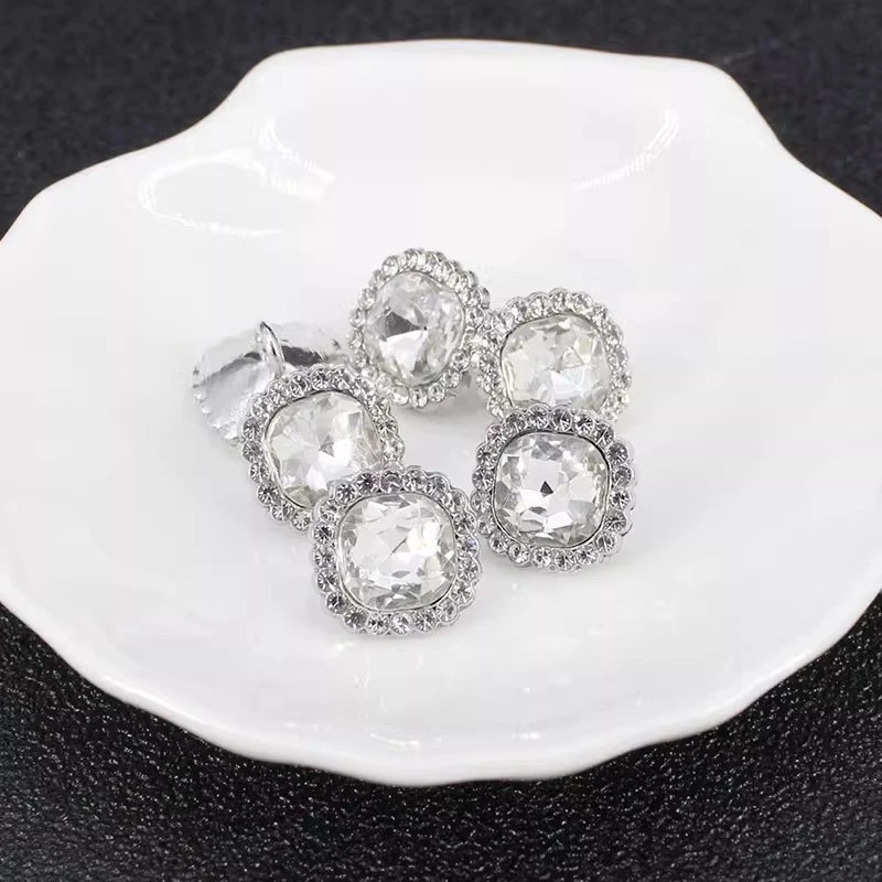 6 X Square Glitter Rhinestone Buttons Shirt Button Silver 12mm Sewing Decor Cute - Image 4 of 4