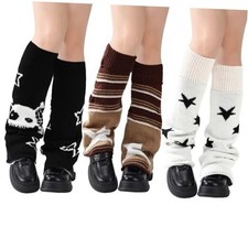 Leg Warmers for Girls Women, Star Skull Print Two Side Wear 3 Black white brown