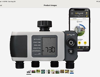 b-hyve Smart Outdoor Tap/Hose Timer 206, 4-Outlet Wi-Fi, LCD, Alexa/Google