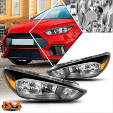 For 15-18 Ford Focus Gen3 Direct Bolt-On Headlight/Lamp Black Housing Amber Side