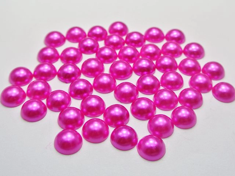 200 Hot Pink Color Acrylic FlatBack Half Pearl Bead Flat Back 10mm Scrapbook - Image 3 of 4