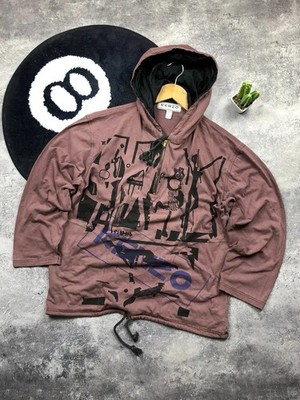 KENZO Vintage Streetwear Big Logo 1/3 Zip Hoodie Avantgarde S Brown Men's Rare