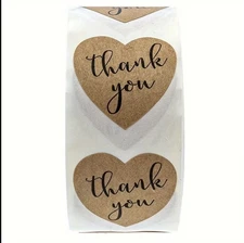 40 PCs Heart Shape 1” Thank You Stickers Brown Kraft Paper Wedding Party/Shower
