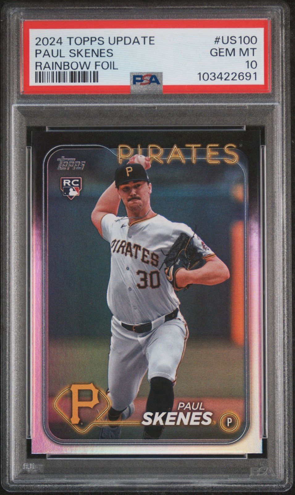 Paul Skenes - 2024 Topps Update - Rookie #US100 - Rainbow Foil - PSA 10 GEM