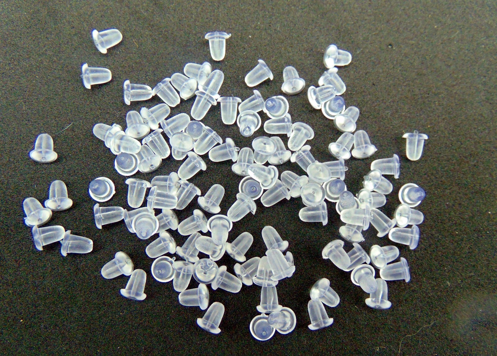 100 Small EAR Earring NUTS Keepers Backs ~ Soft Clear Bell Bullet Shape 4x5mm