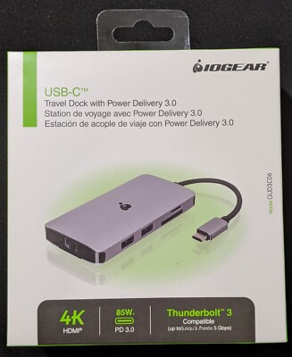 IOGEAR USB-C Travel Dock with Power Deliver 3.0 GUD3C06 Space Gray 4K HDMI