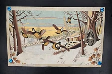 Felt Paint Print "Bobwhites on the Wing" Quail Birds Winter Scene Rolled 22x35