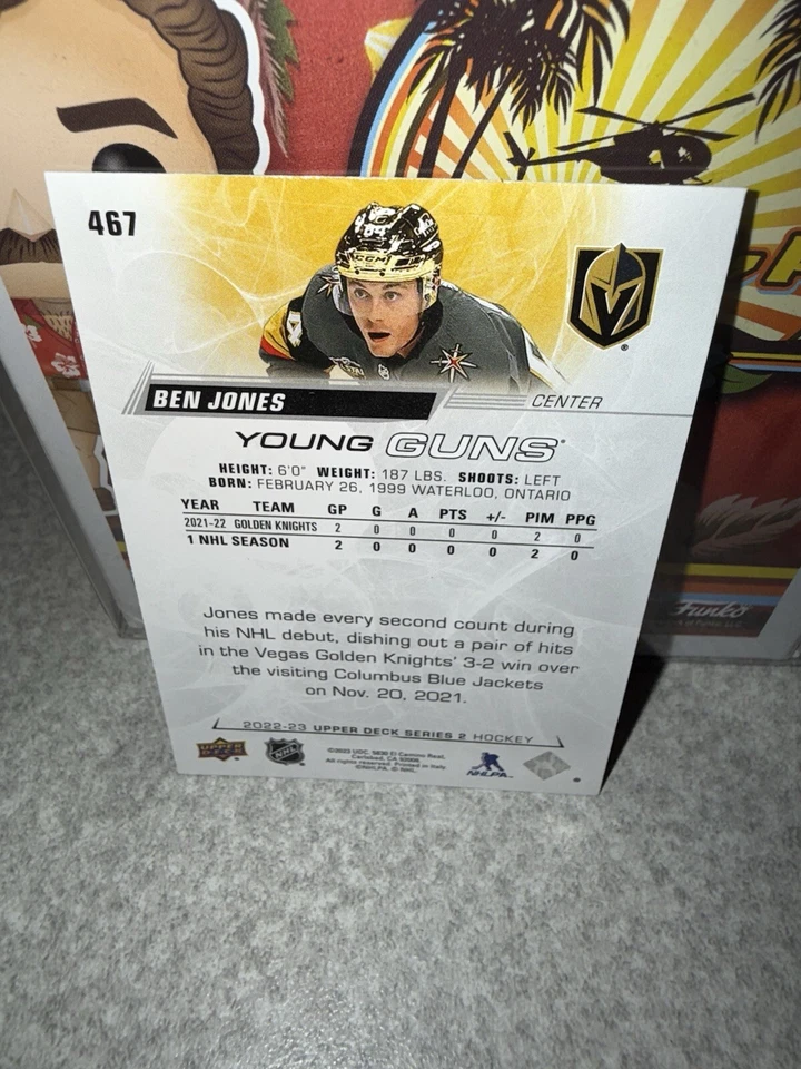 Ben Jones Hand Signed Upper Deck Young Guns #467 RC Las Vegas Golden Knights - Image 2 of 2
