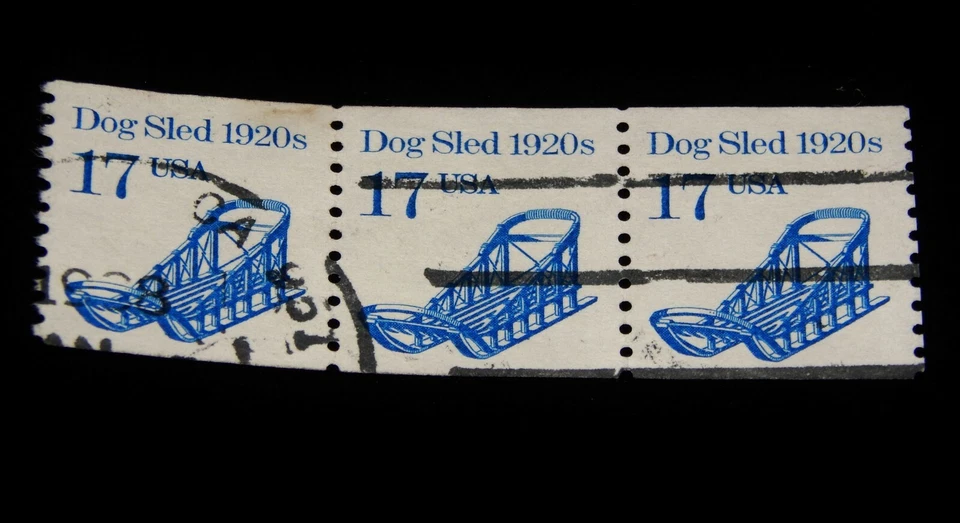 Vintage Stamp,Lot Of 3,UNITED STATES,Coil Strips,Flag,Dog Sled,George Washington - Image 2 of 4