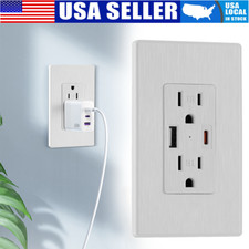 USB Type-C/A Dual Port Wall Socket Outlet Receptacle Electrical Socket 15A USA
