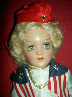 PAIR 1930s era, patriotically dressed, compo Mary Hoyer type dolls (1) ''AS IS''