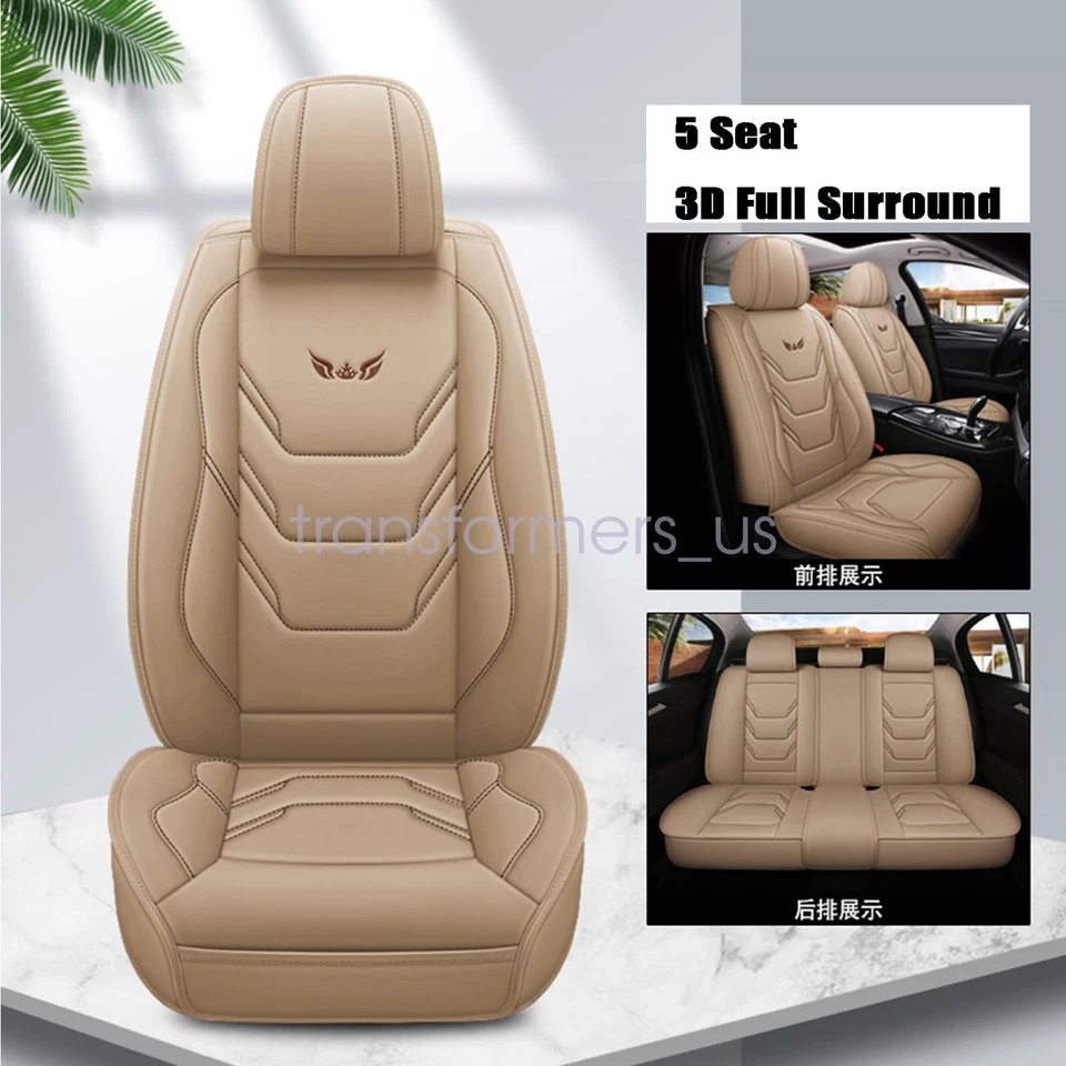 Full Surround For Toyota Car Front & Rear 5-Seat Cover PU Leather Covers Beige - Image 2 of 4
