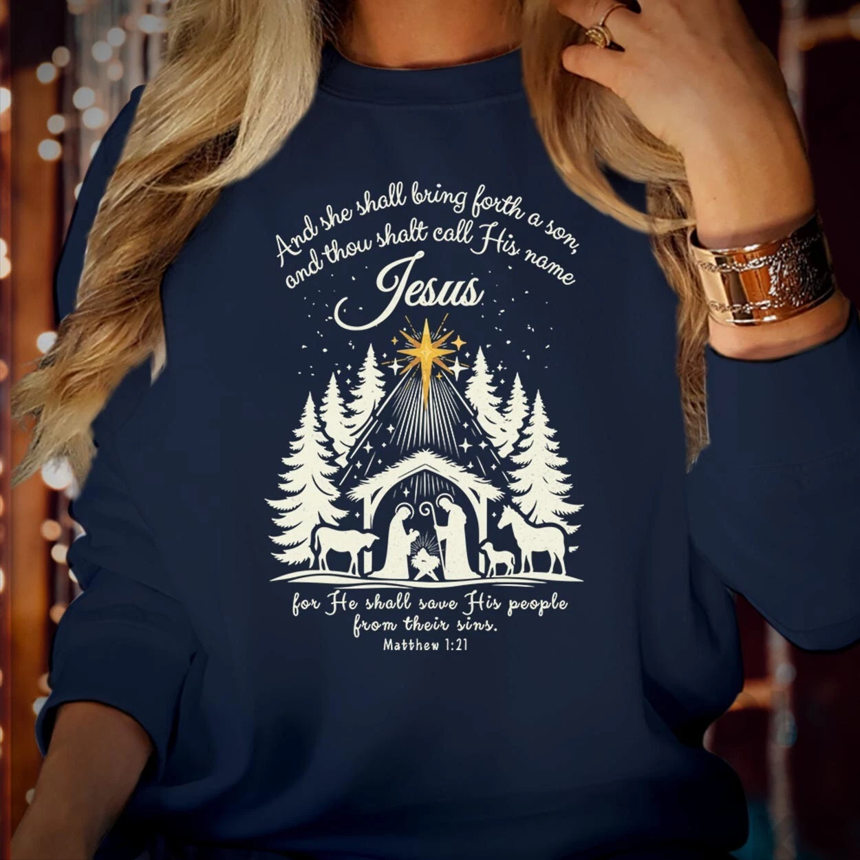 Jesus Holy Night Christmas Nativity Scene Bible Verse Sweatshirt