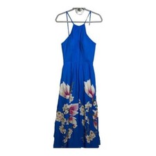 Betsy  Adam Floral Chiffon Halter Dress in Bright Blue with Flower Pattern Sz 4