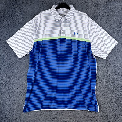 Under Armour Poloshirt Herren XL blau weiß Stretch Sommer Golf Heat Gear kurz