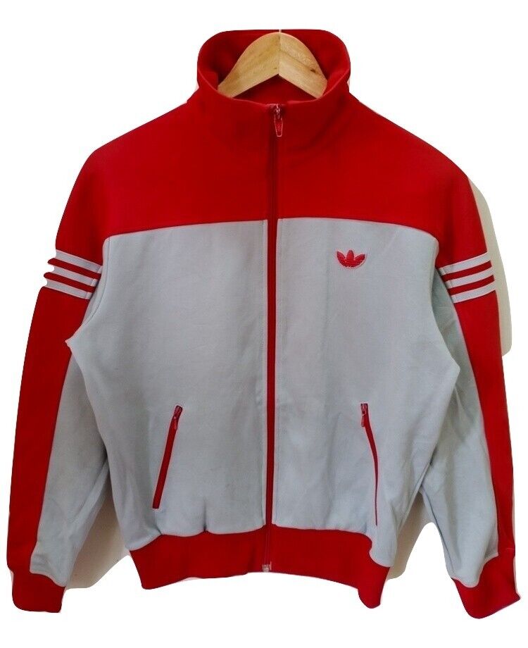 Vintage Adidas West Germany Descente 80s Tracktop Jacket Size 2 Red Gray