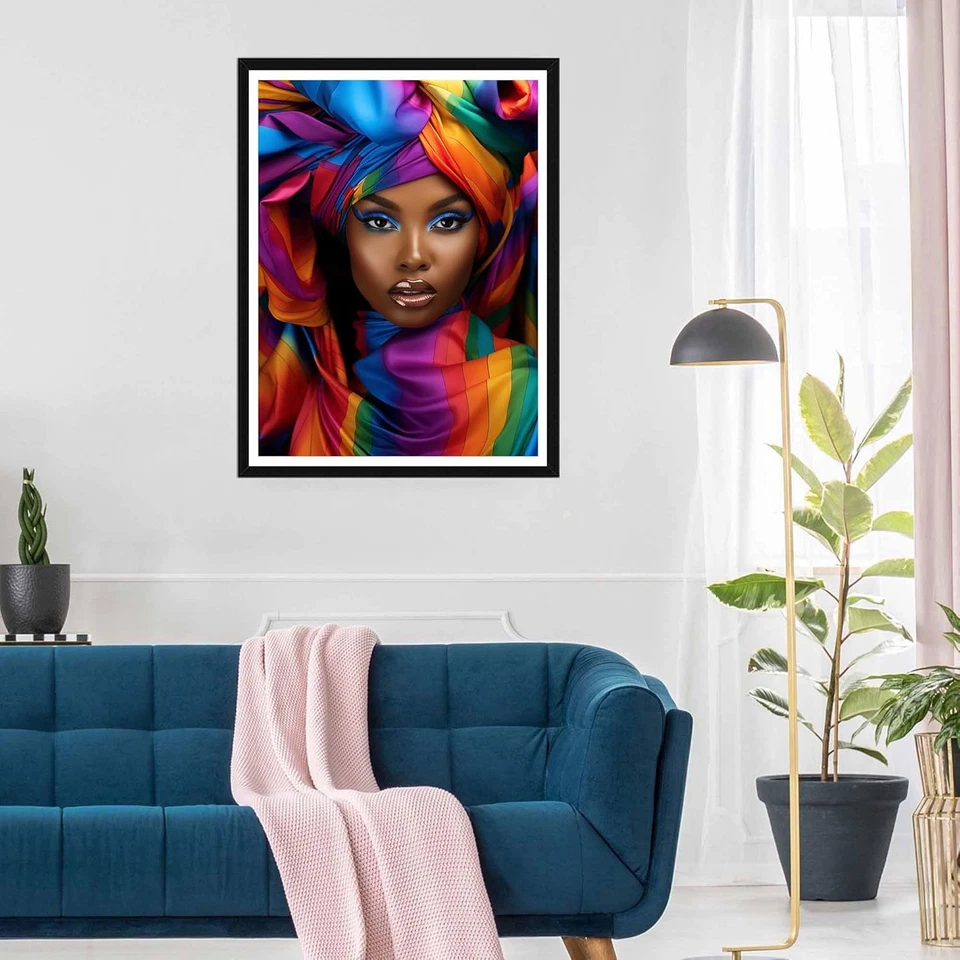 Kits de pintura arte diamante mujer africana 5D - Hágalo usted mismo arte diamante afroamericano, F Foto 3 de 4