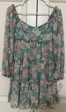 NWT B Darlin sz 0 sage green pink long sleeve tiered short A-line dress juniors