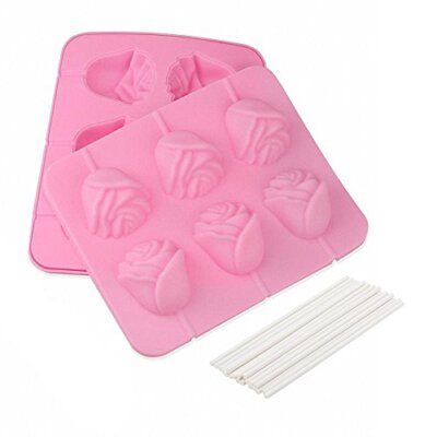 3D Flower Lollipop Mold and 20Pcs Sticks MoldFun Rose Silicone