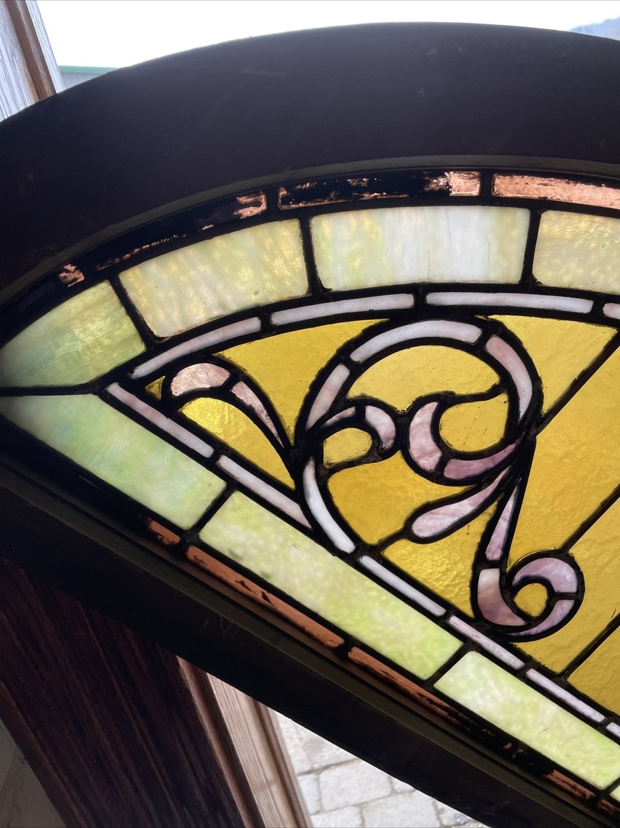Stained Glass antique 建具　【地球儀】 SG3625 Antique Arch Top Stained Glass Window Elliptical 22.75 X