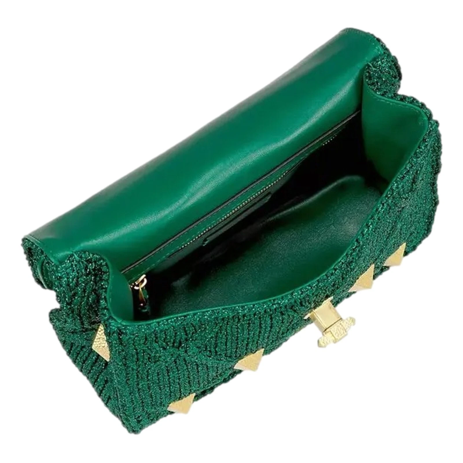Borsa a tracolla media Valentino Garavani borchia romana lurex verde metallizzato NUOVA