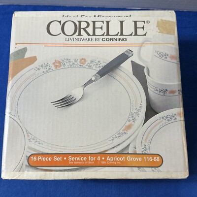 New NIB Corning 16 Pc Corelle APRICOT GROVE Dinner Set Service For 4 116-68