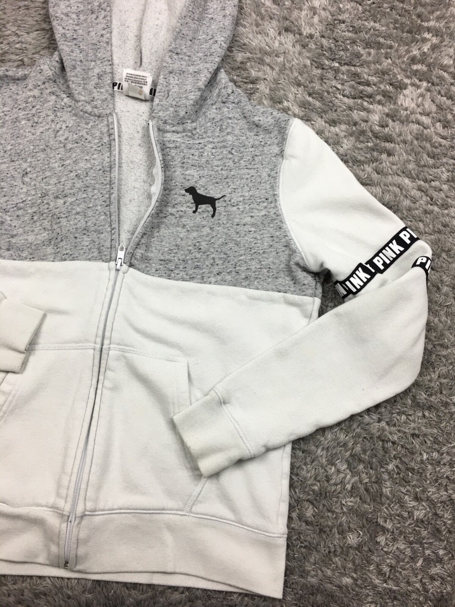 Pink Victorias Secret Jacket Womens Size Small White Gray Full Zip