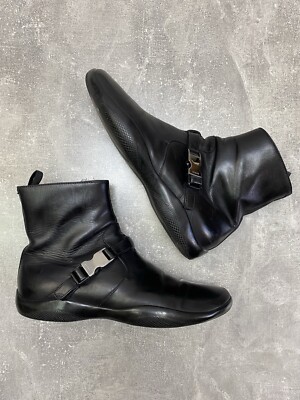 Prada Metal Buckle Boots Men Avant Garde Size US 8; Black